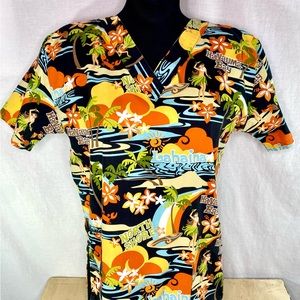 E&K Fashion Made In Hawaii Hawaiian Islands Scrub Nurse Doc Top Size XXS